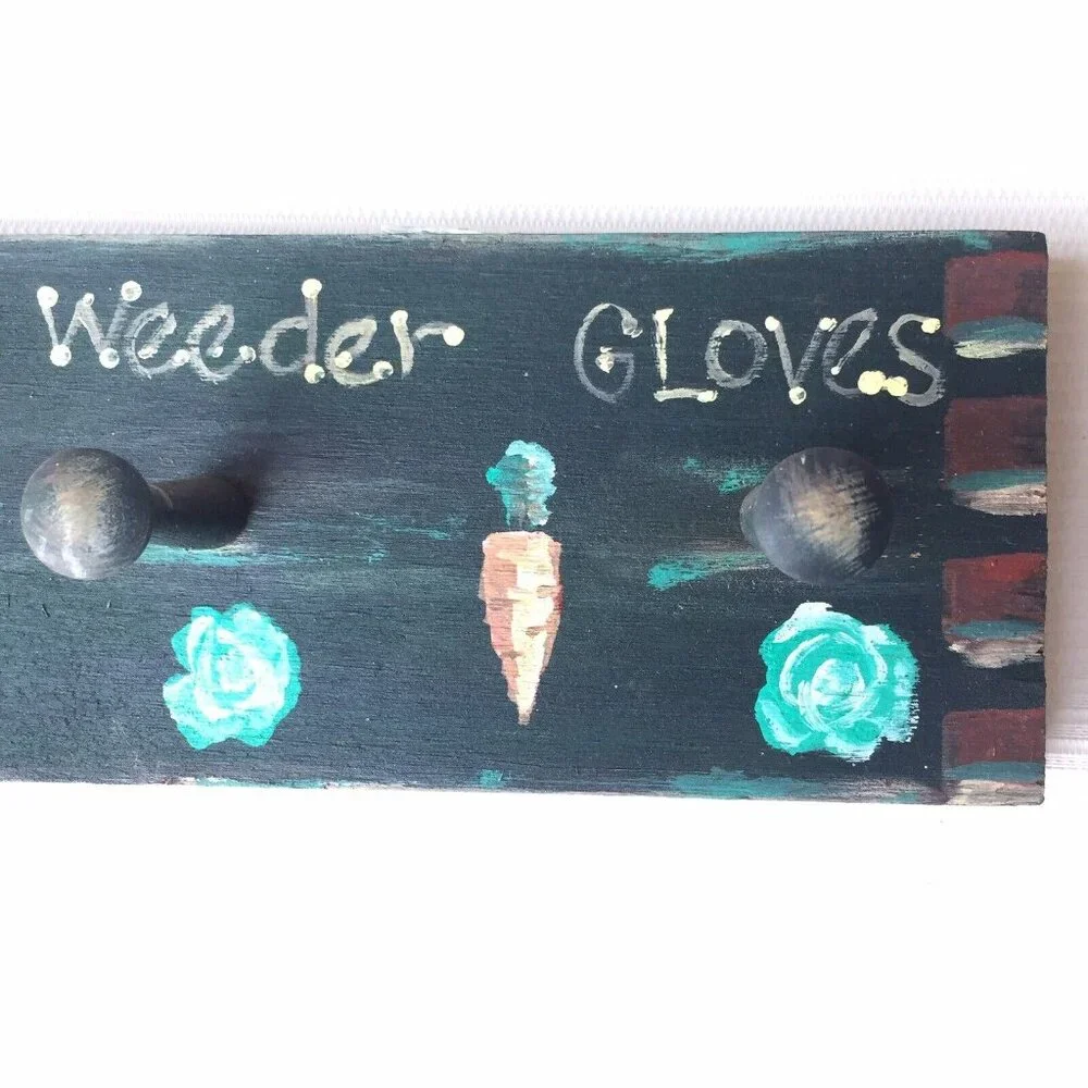 Garden Lover Gift Wooden Tool Rack Handmade Craft Wall Hanging Painted 4 Hooks